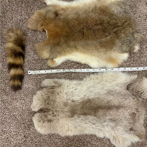 Real rabbit Fur Pelts and Tail keychain (idk what animal) Set